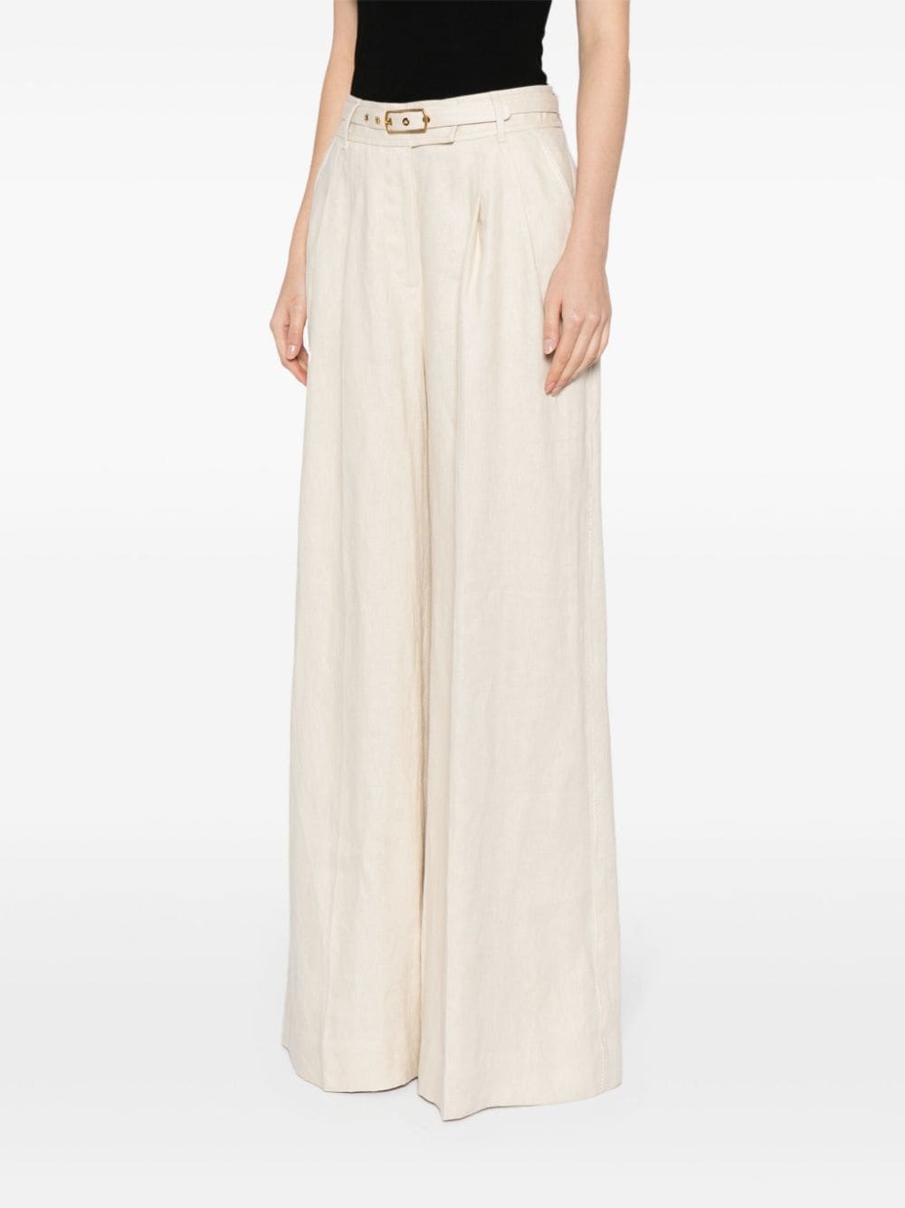 pleat-detailing linen tailored trousers - 3