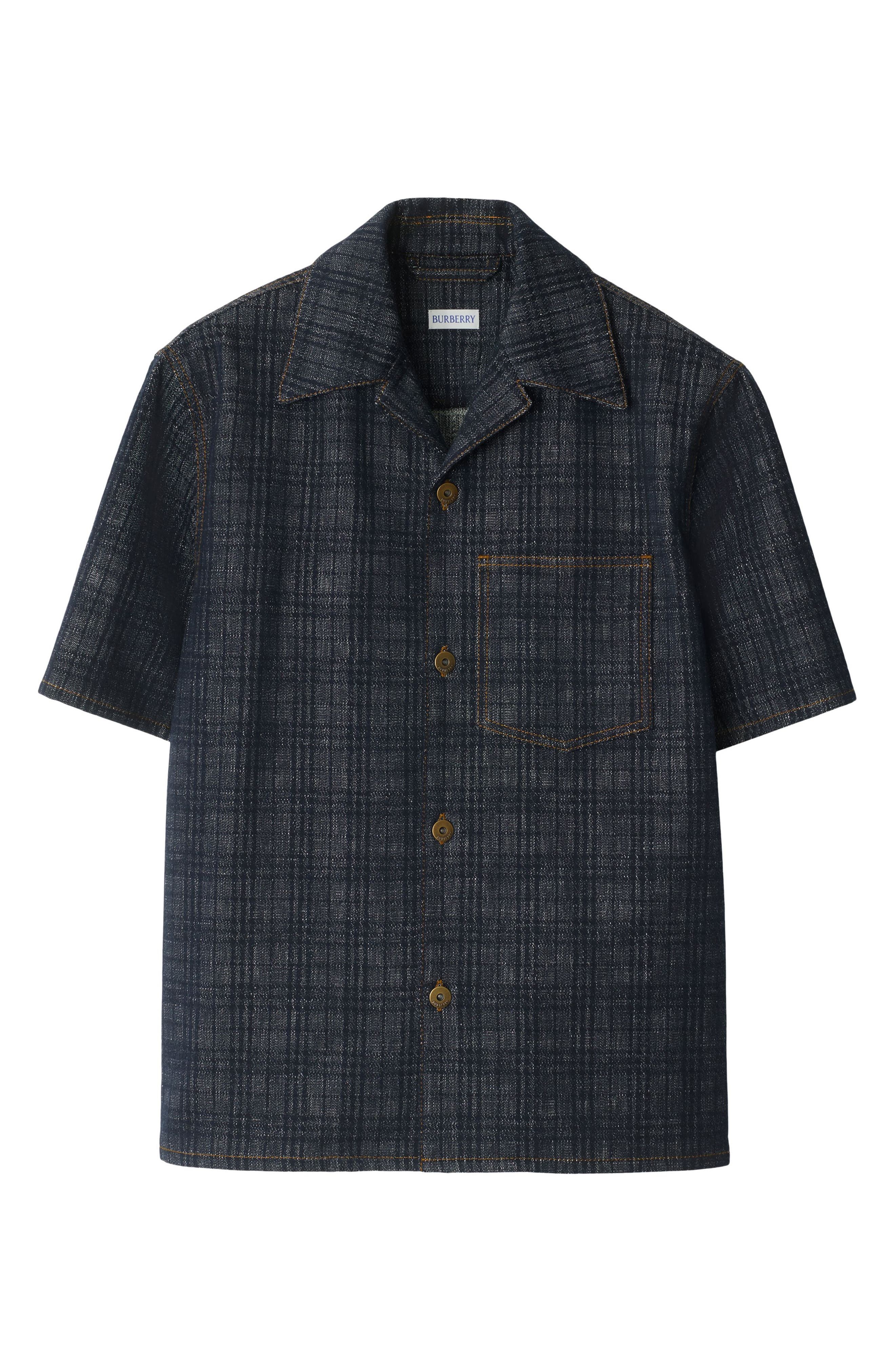burberry Check Jacquard Denim Camp Shirt in Indigo Ip Check at Nordstrom - 4