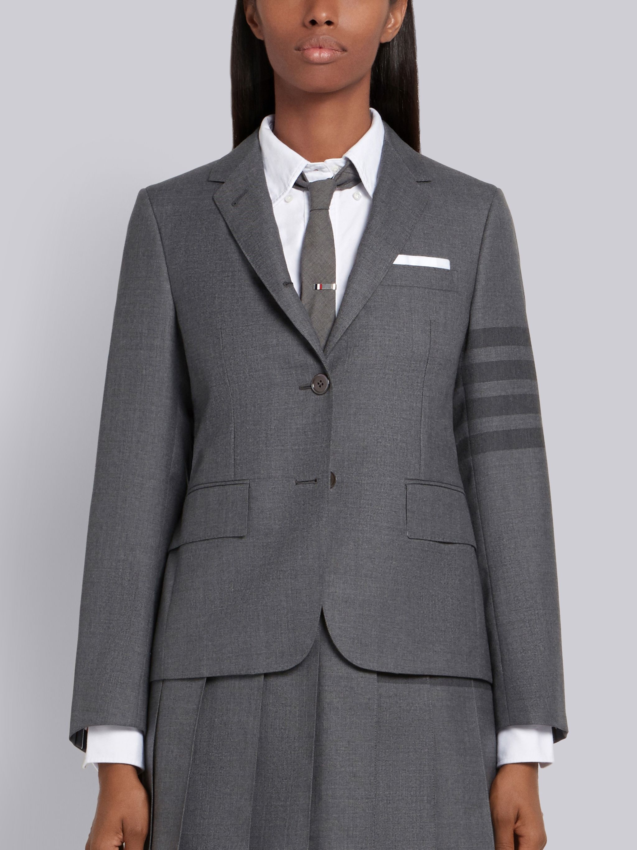 Medium Grey School Uniform Step Twill 4-bar Tailored Classic Blazer - 1