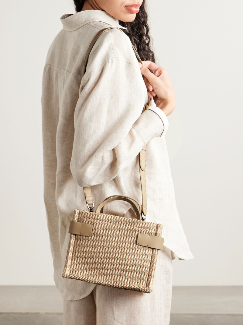 Brunello Cucinelli Leather-trimmed raffia shoulder bag Beige outlook