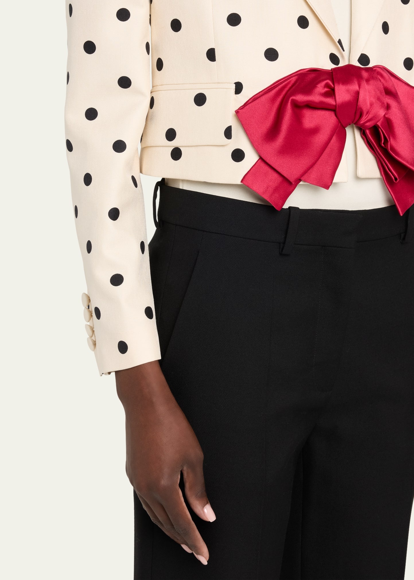 Polka-Dot Crop Blazer With Bow - 5