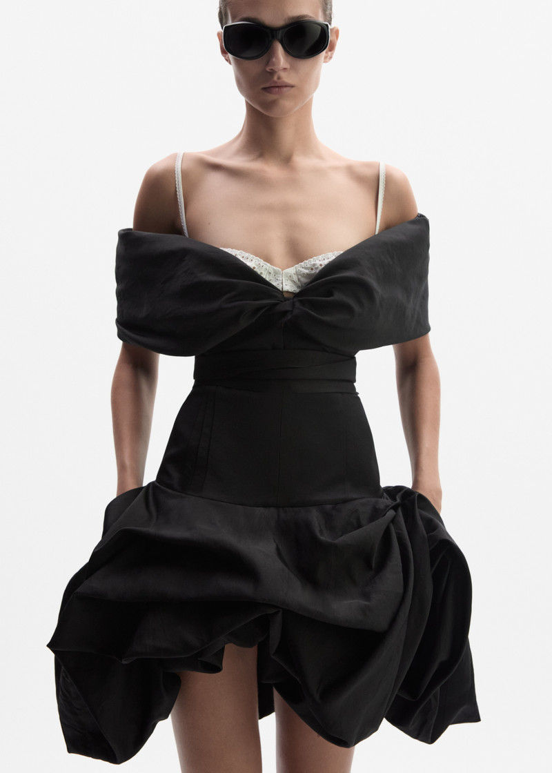 MAGDA BUTRYM Draped shawl-collar midi dress in black outlook
