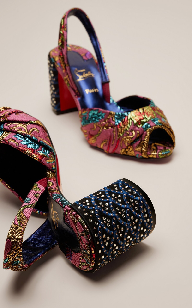 Christian Louboutin Cordelia 70 Jacquard Florea Slingback Sandals pink outlook