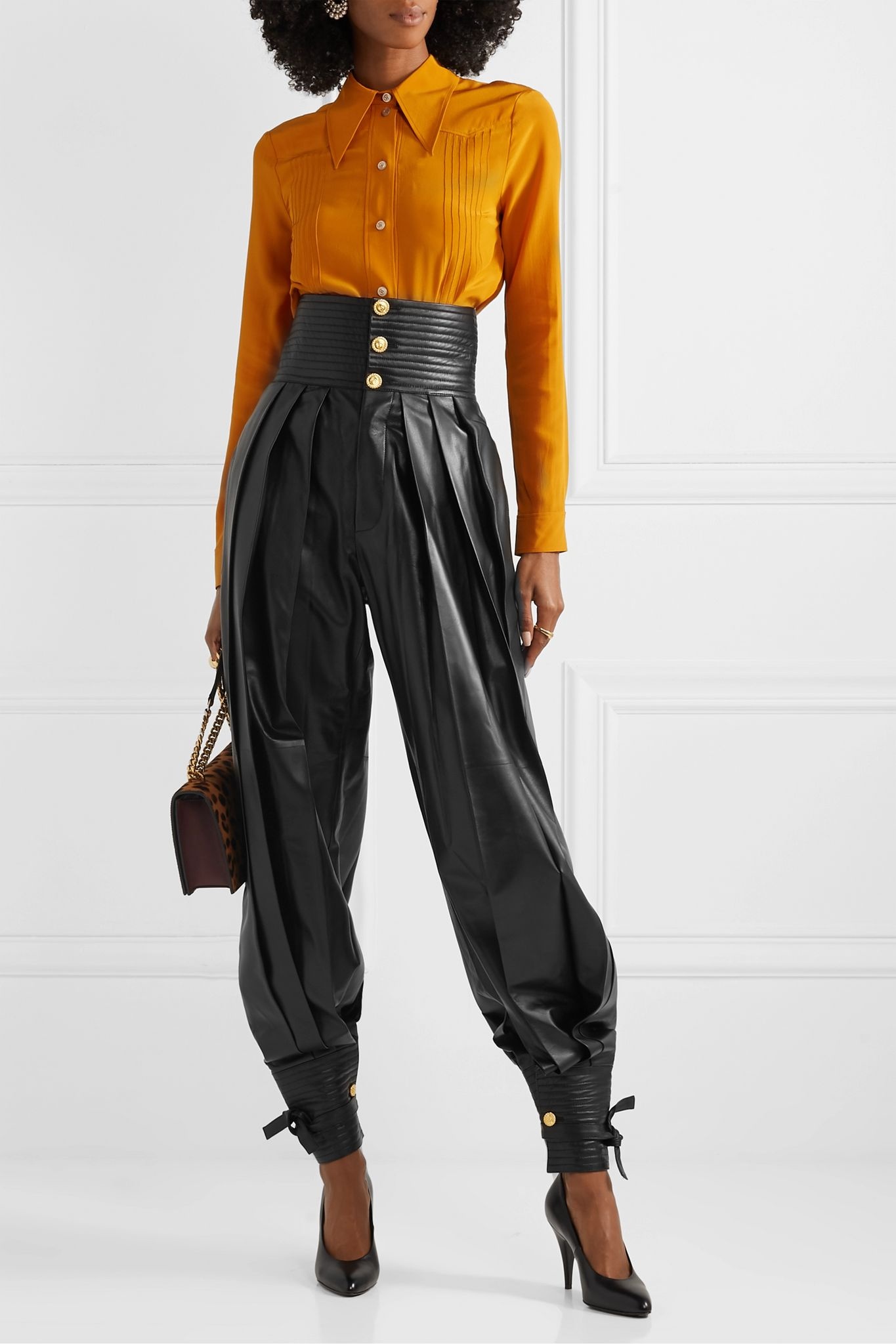 Pleated leather tapered pants - 2