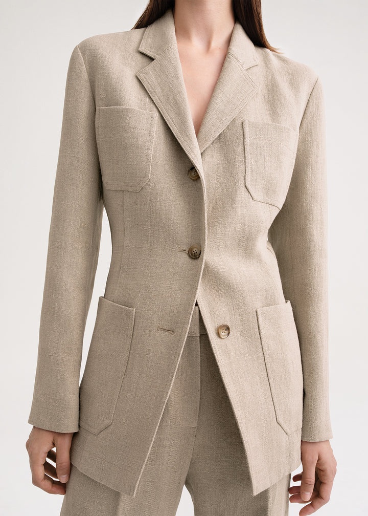 Slim linen blazer wheat mélange - 5