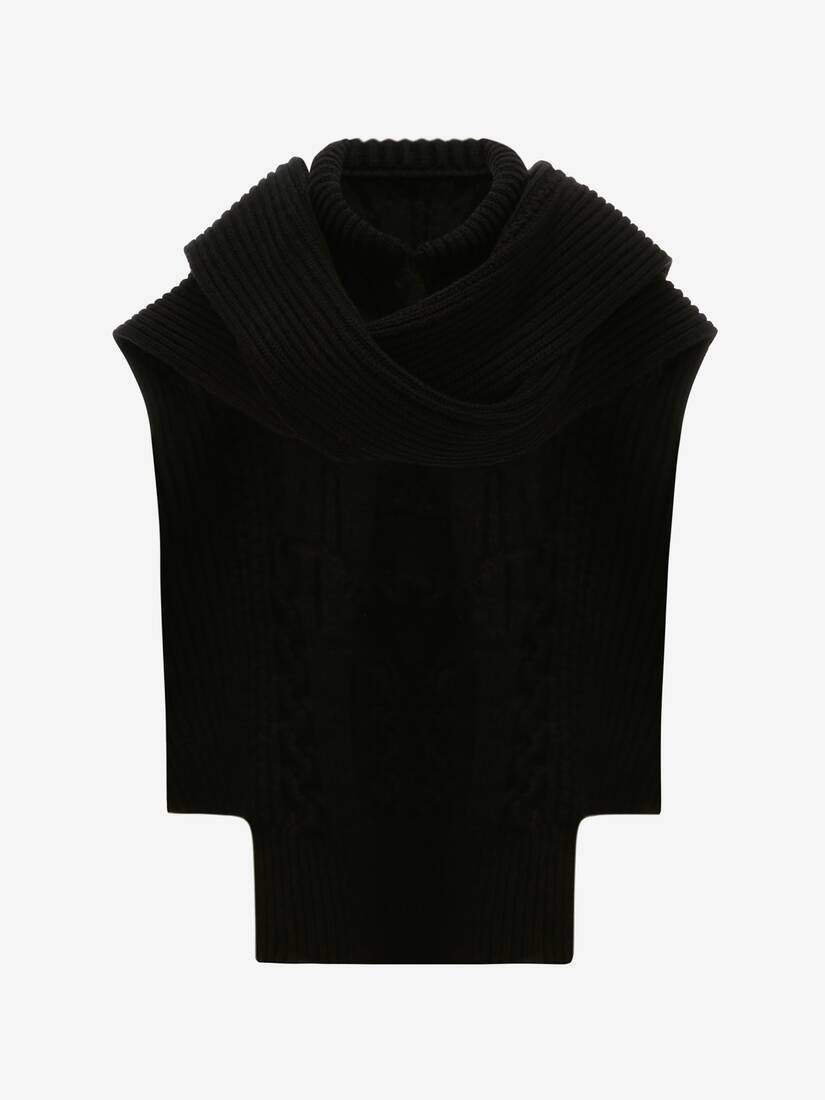 Cable Knit Skull Scarf in Black - 3