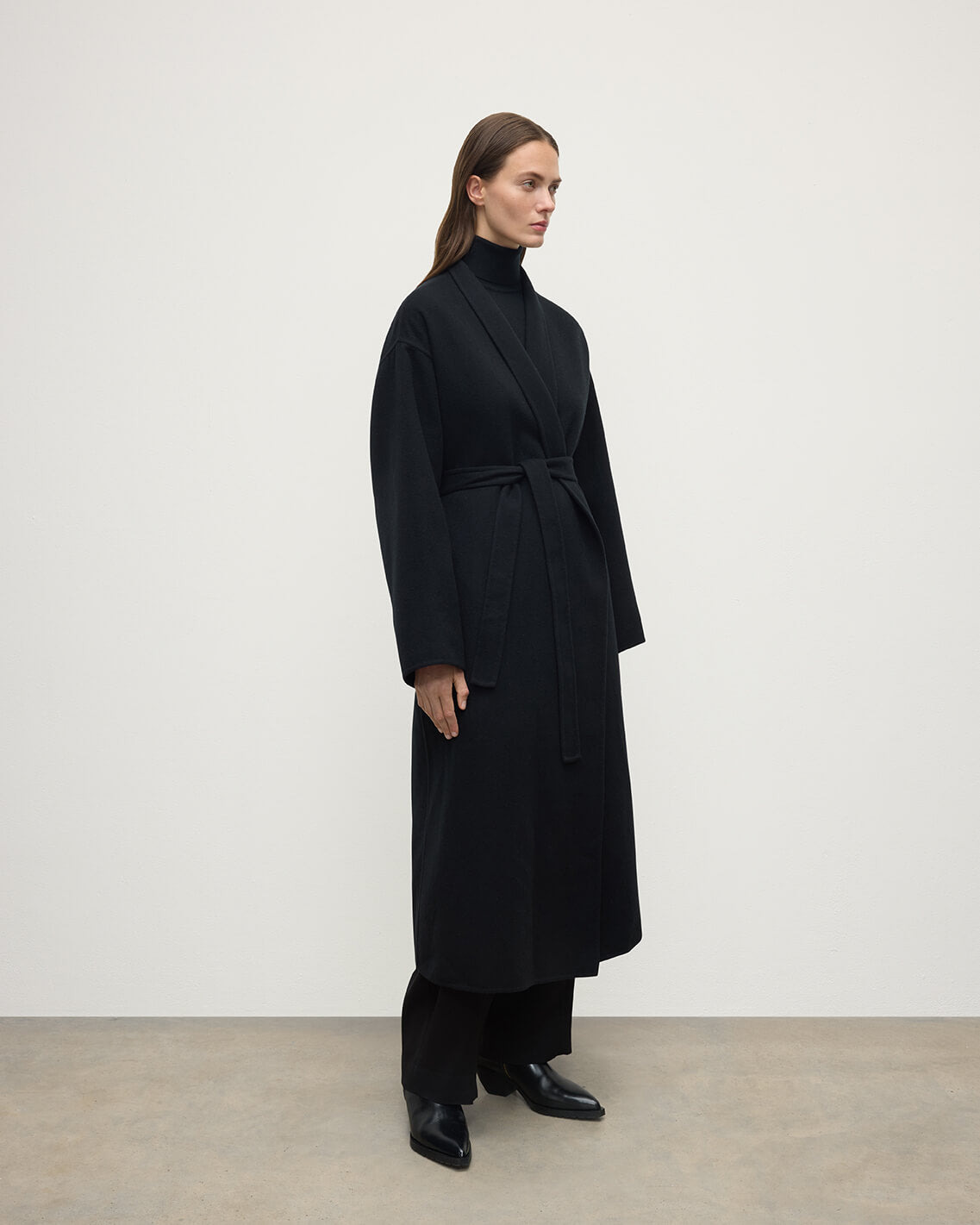Black Cashmere Wrap Coat - 3
