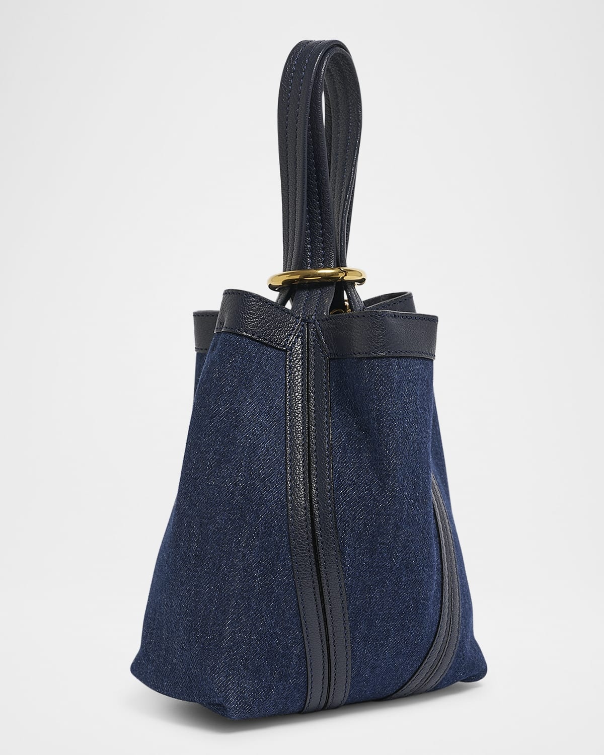 Spin Mini Bucket Tote Bag in Denim and Leather - 3