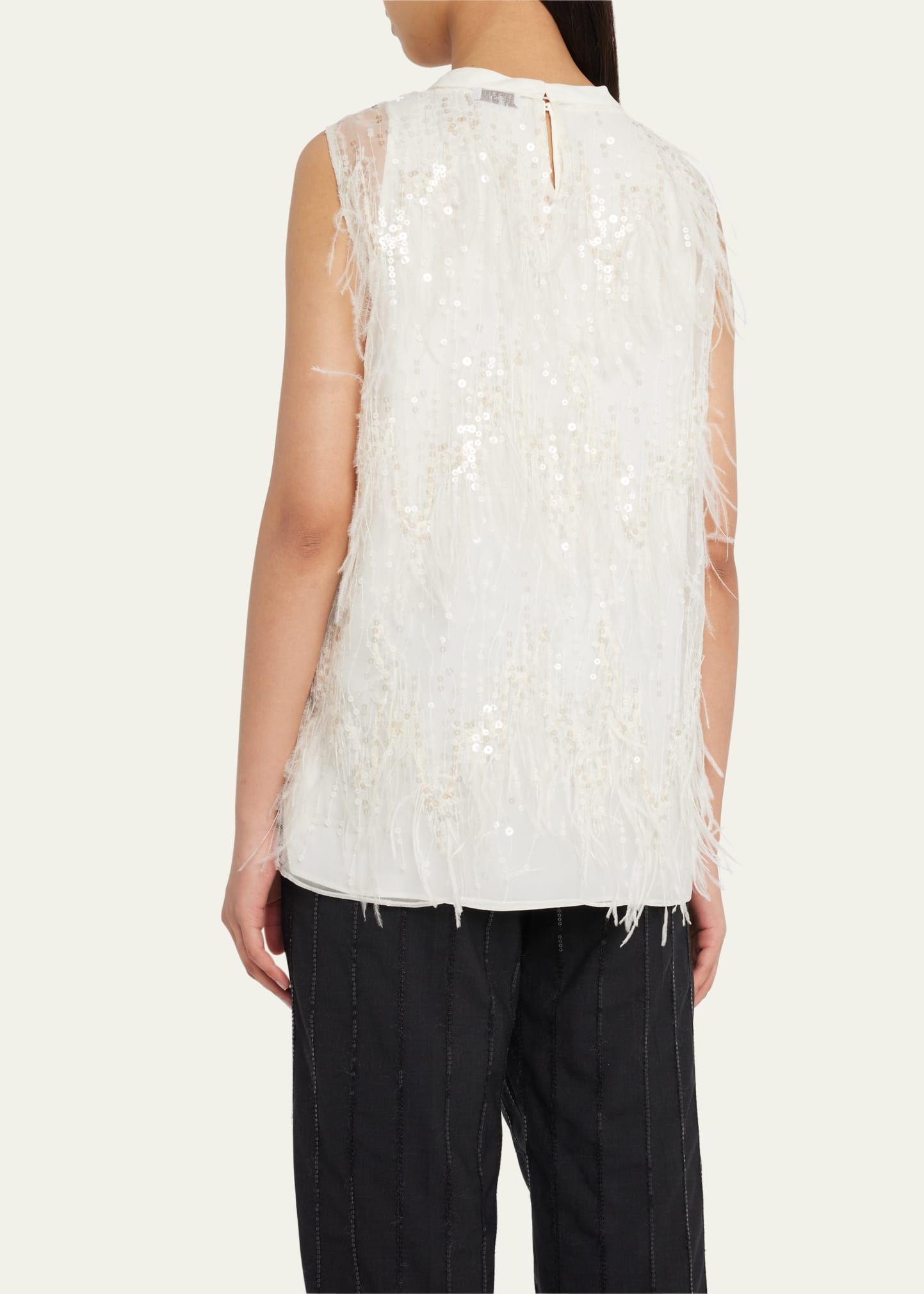Sequin and Ostrich Feather Embellished Tank Top - 3