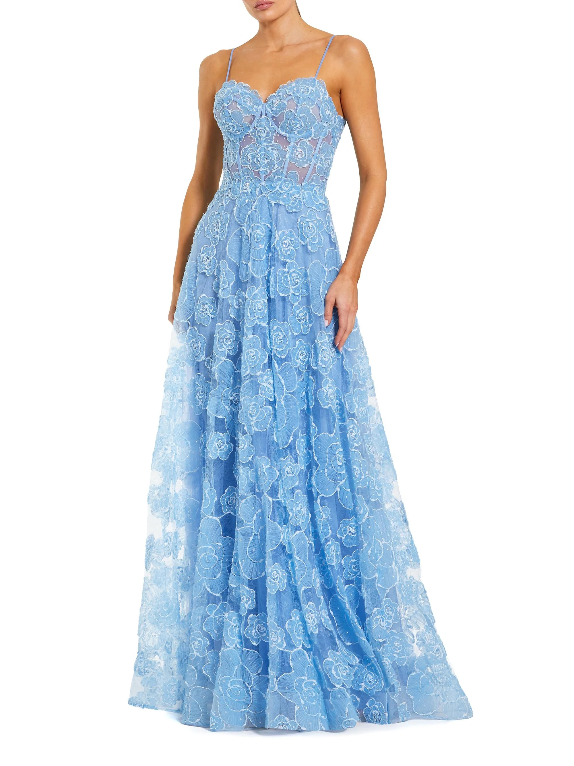 Women's Floral Mesh Sweetheart A-Line Gown - Powder Blue - 1