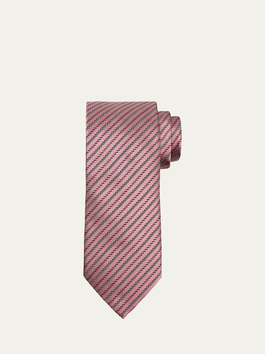Men's Satin Diagonal Stripe Silk Tie - 1