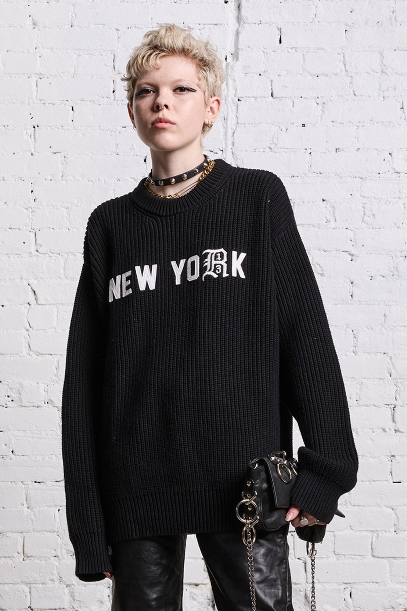 R13 NEW YORK BOYFRIEND SWEATER - BLACK - 2