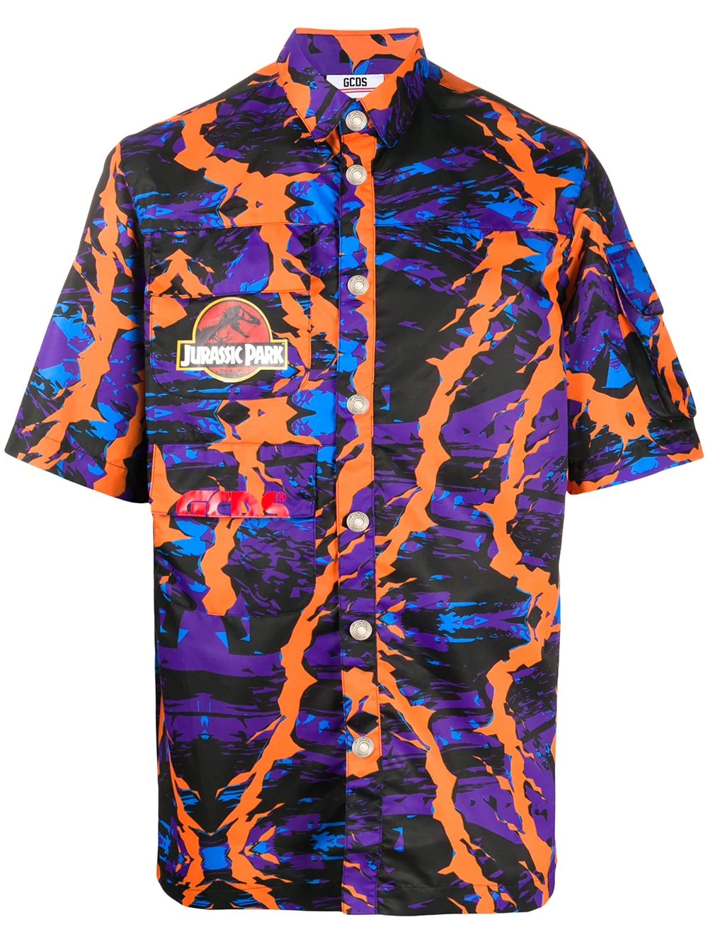 abstract print multi-pocket shirt - 1