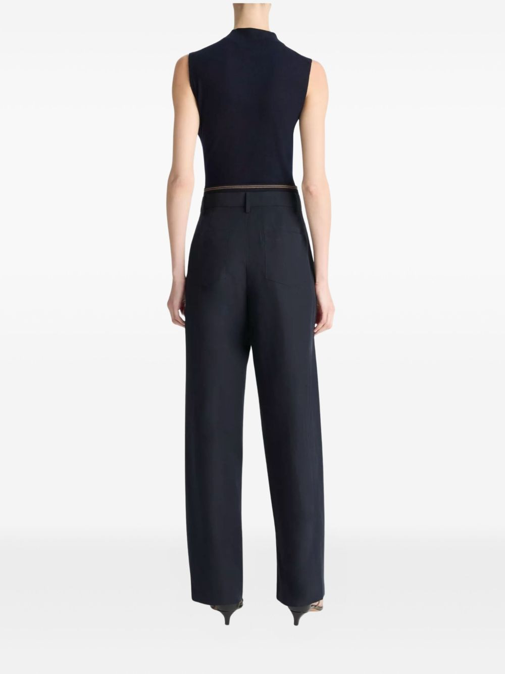 ribbed-trim straight trousers - 4