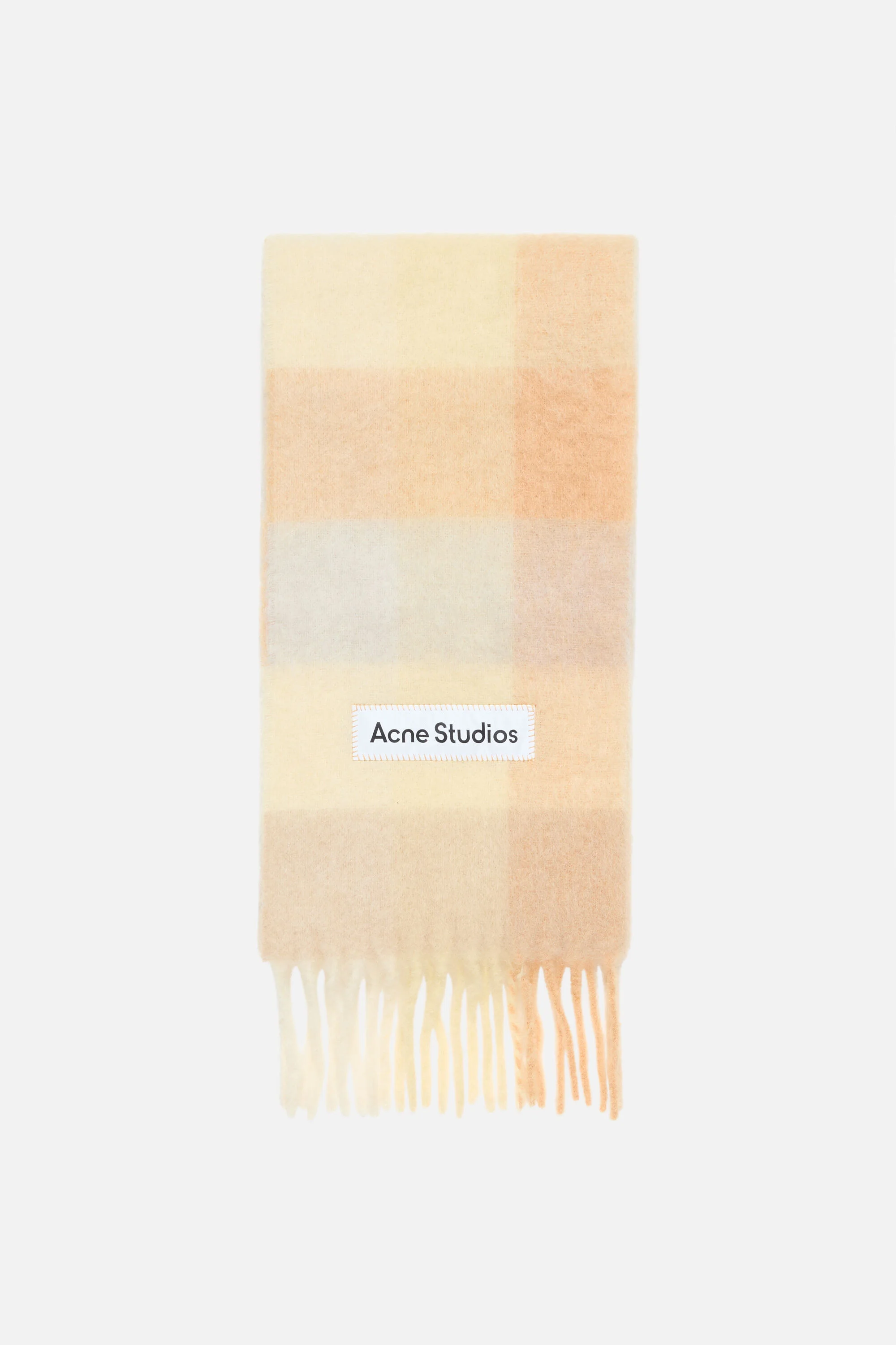 Mohair checked scarf - Peach/White/Beige - 1