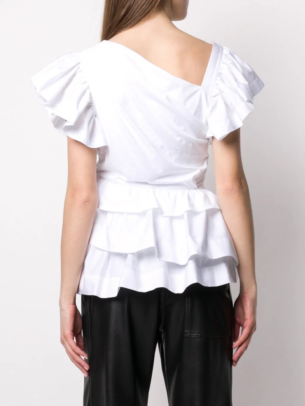 v-side neck ruffled T-shirt - 4