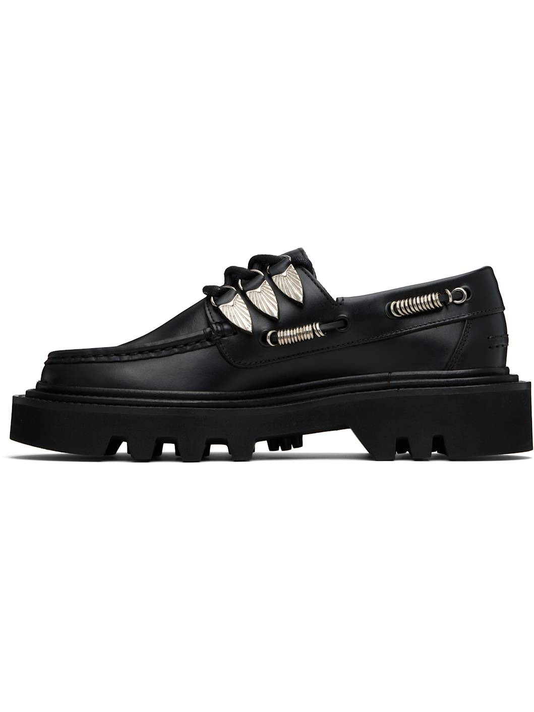 Black Hard Leather Boat Shoes - 3