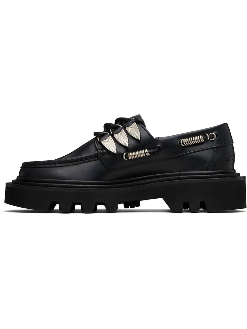 Black Hard Leather Boat Shoes 3