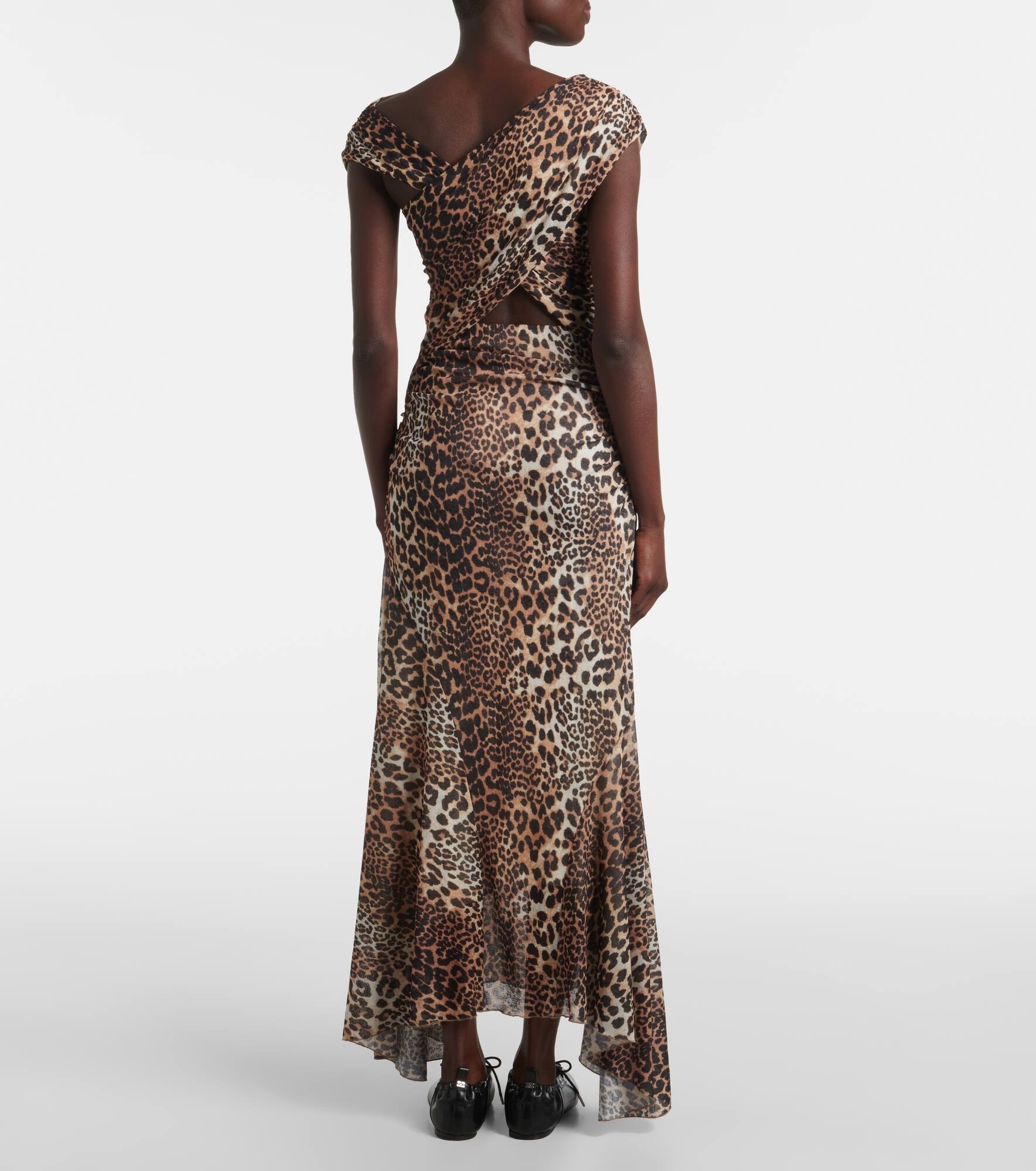 Ruched leopard-print mesh maxi dress - 3