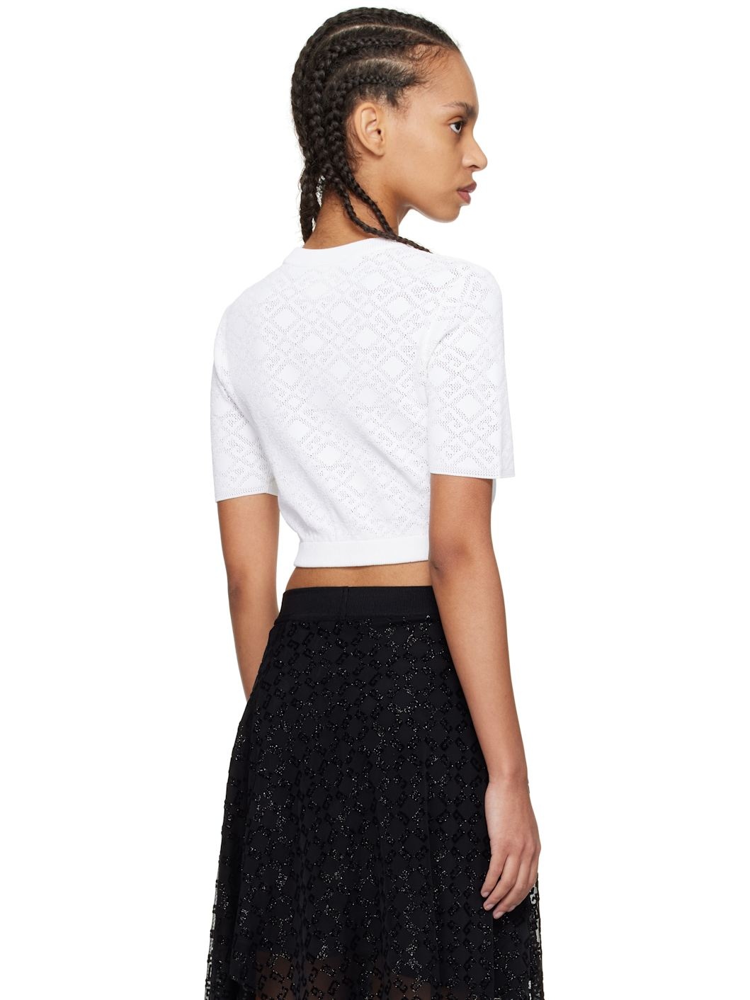 White Monogram 72 Jacquard Cropped Sweater - 3