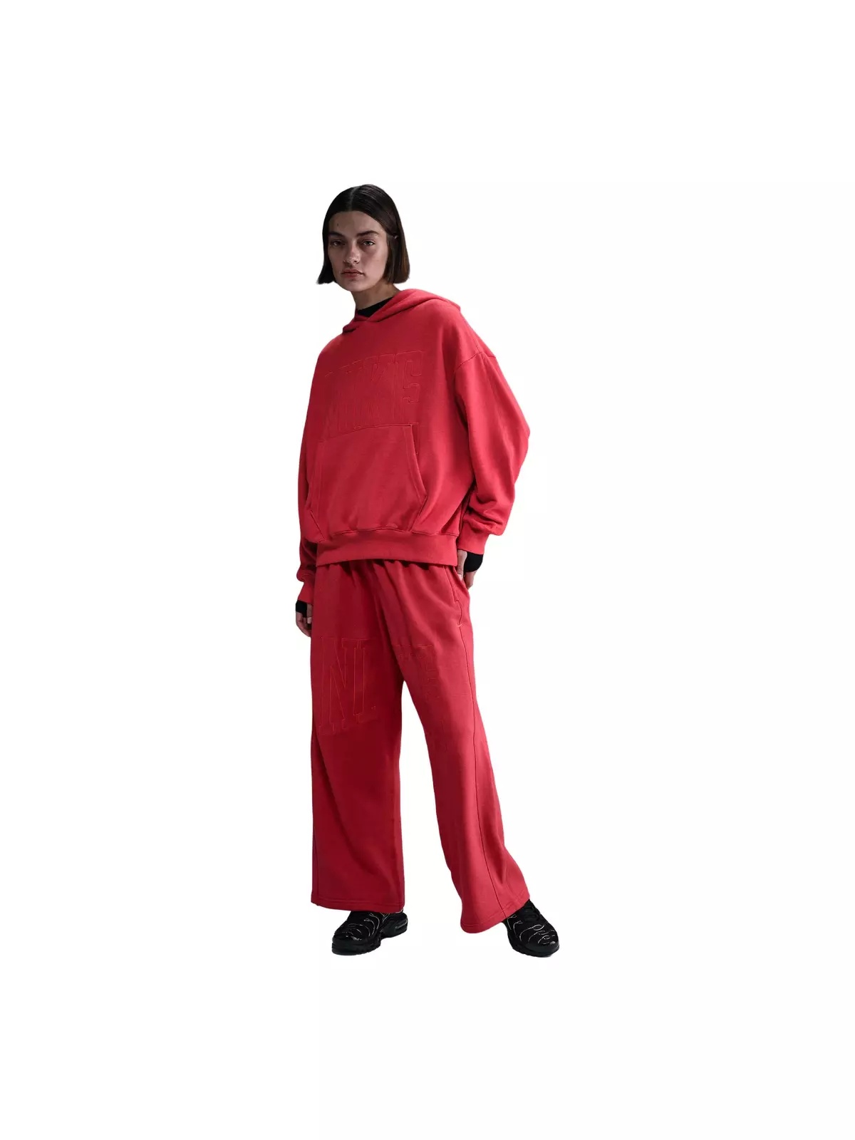Women's Sportswear Over-Oversized French Terry Pullover Hoodie-Red - 4