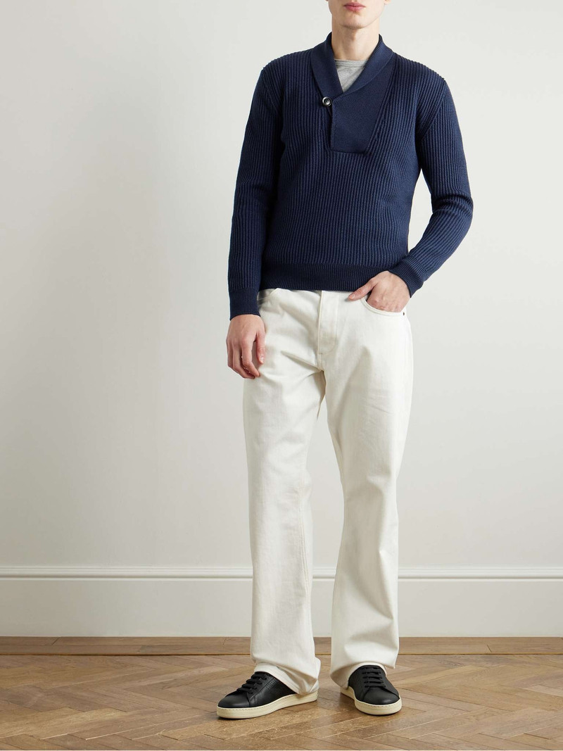 TOM FORD Slim-Fit Shawl-Collar Ribbed Merino Wool-Blend Half-Placket Sweater outlook