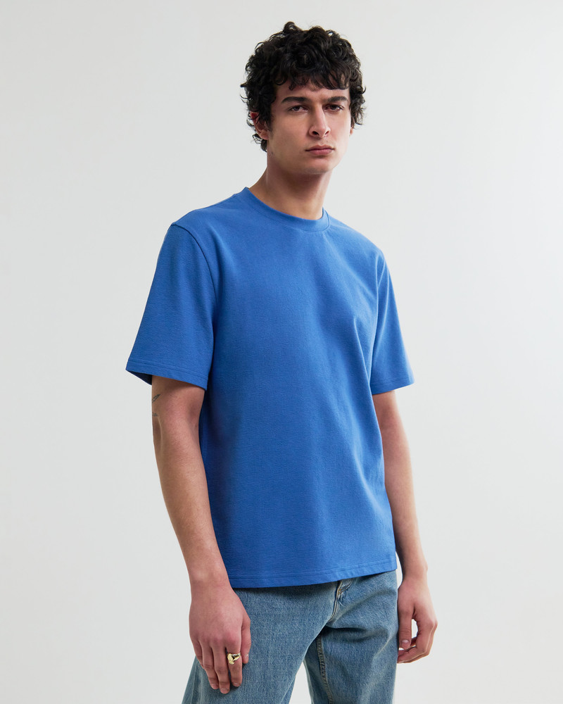 Wax London Dean - French Blue Textured Organic Cotton T-Shirt outlook