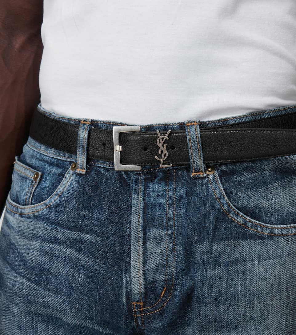 Slim grained leather belt - 2