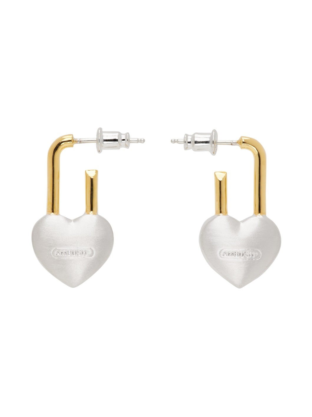 Silver & Gold Small Heart Padlock Earrings - 1