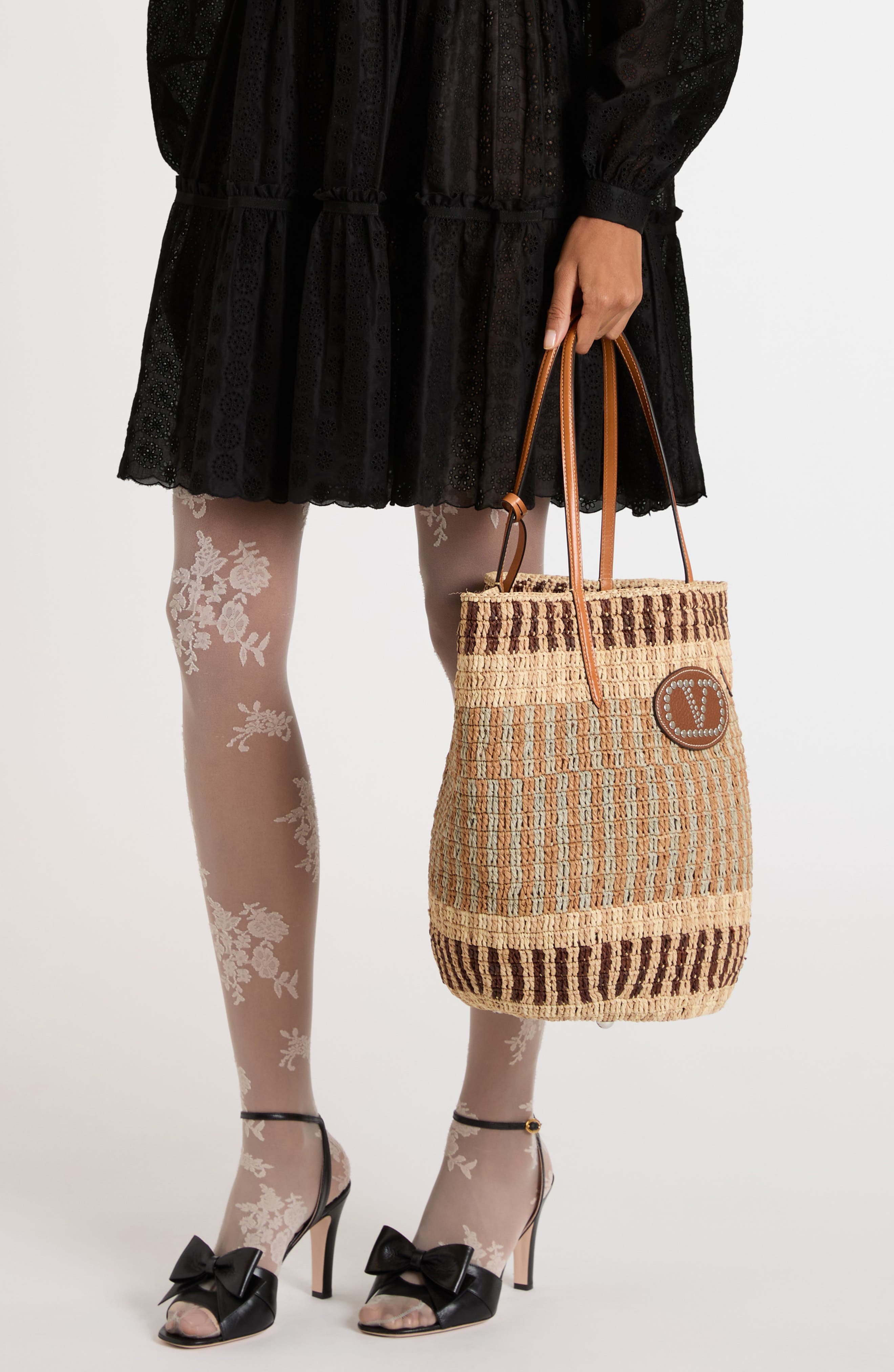 Valentino Garavani VLOGO Crochet Raffia Basket Tote in Aef Beige/Camel/Selleria at Nordstrom - 2