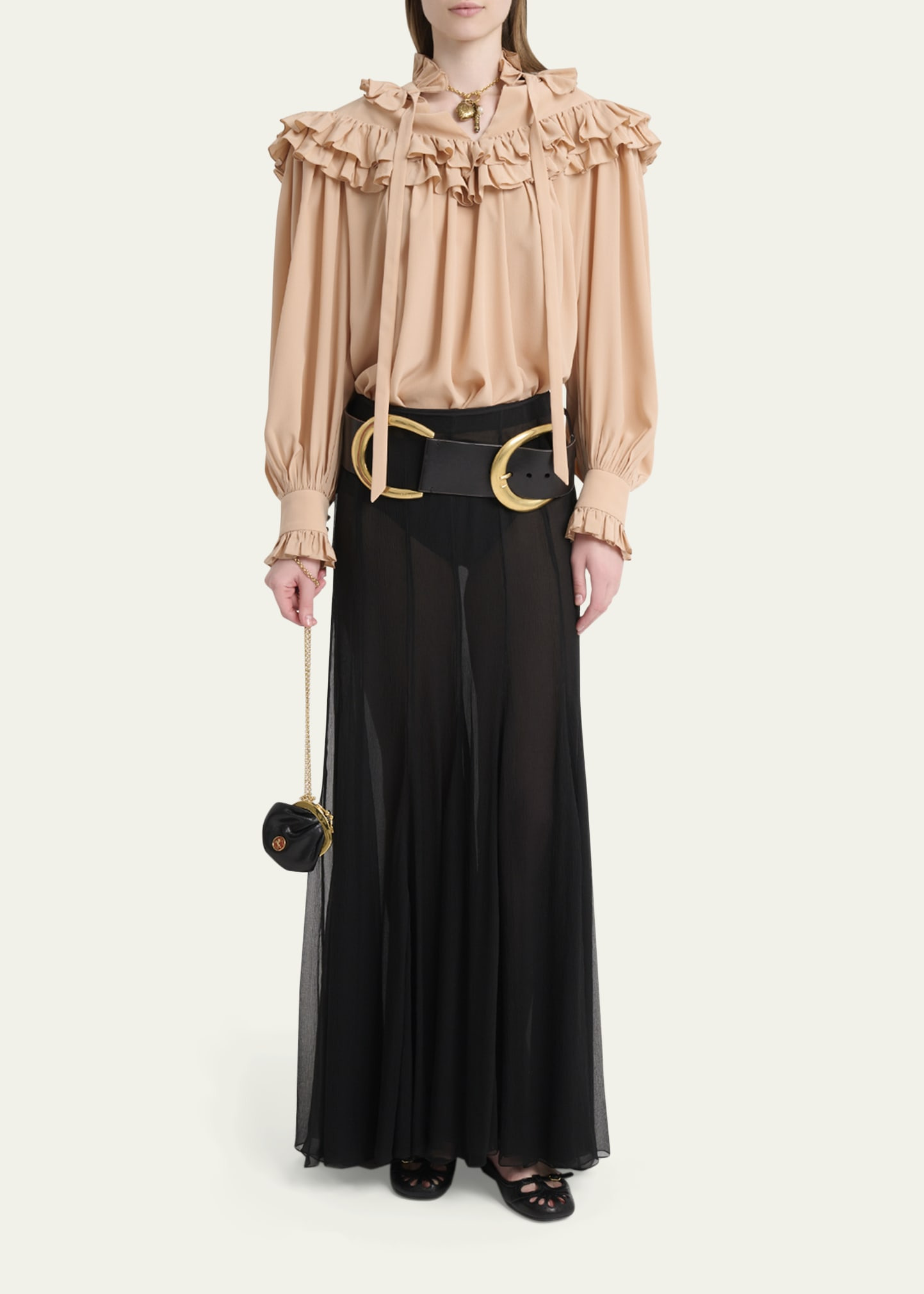 Ruffle-Yoke Silk Blouse - 2