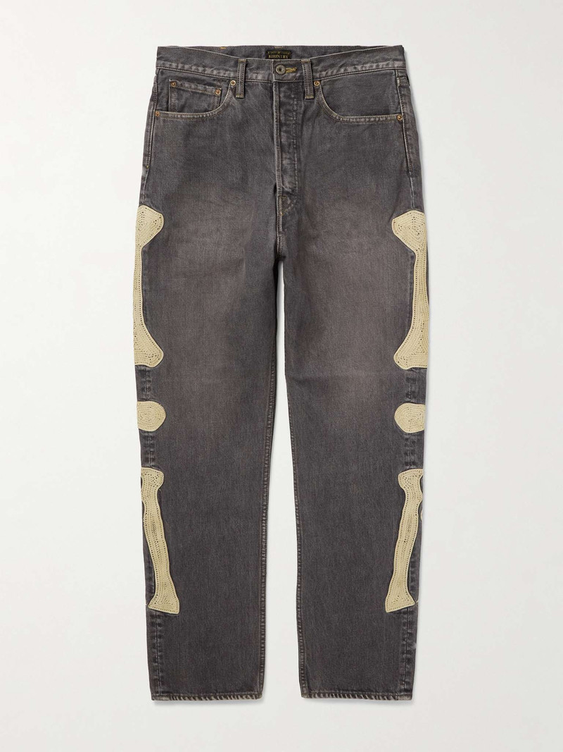 Slim-Fit Crochet-Trimmed Jeans - 1