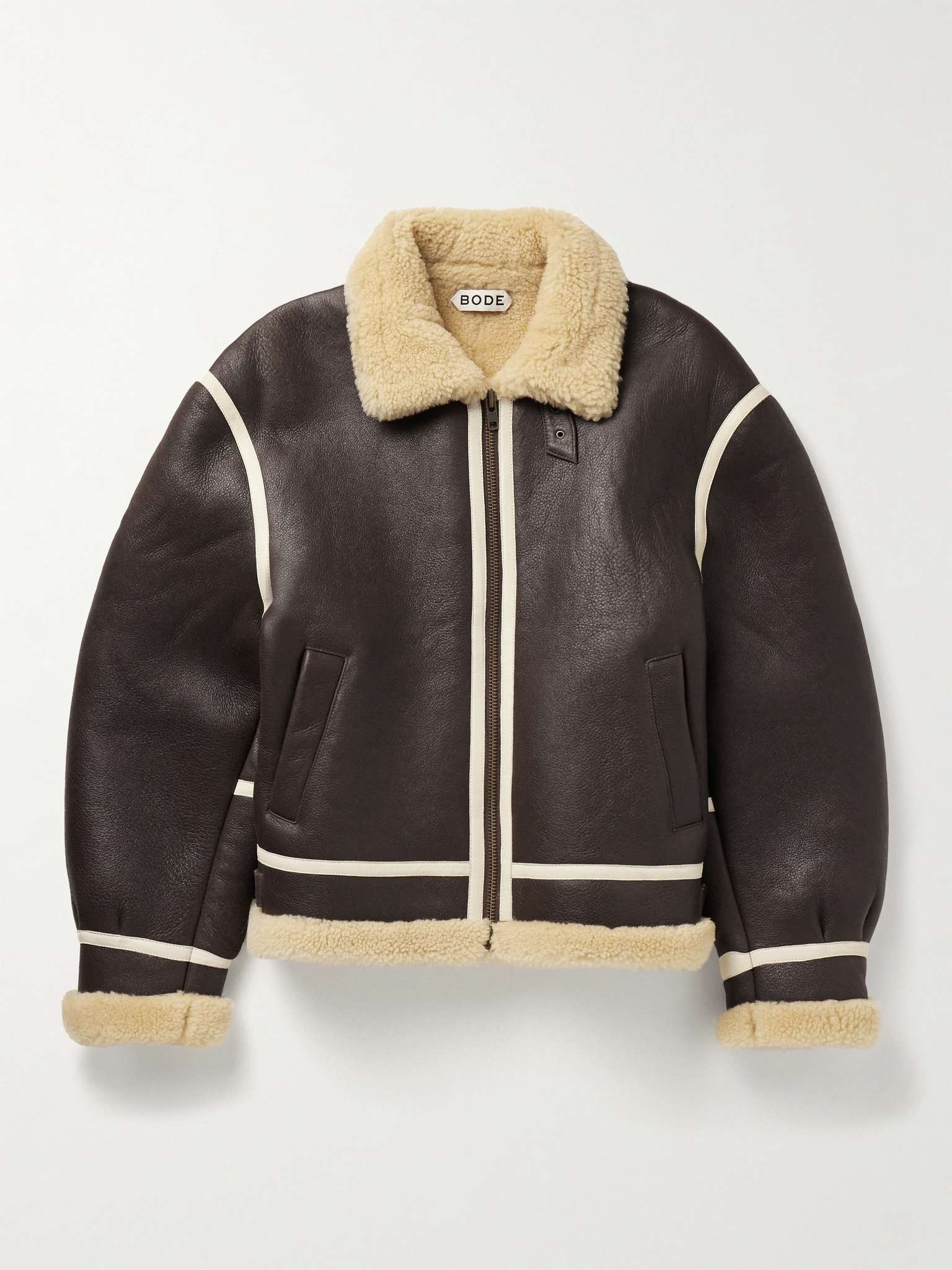 Leather-Trimmed Shearling Jacket - 1