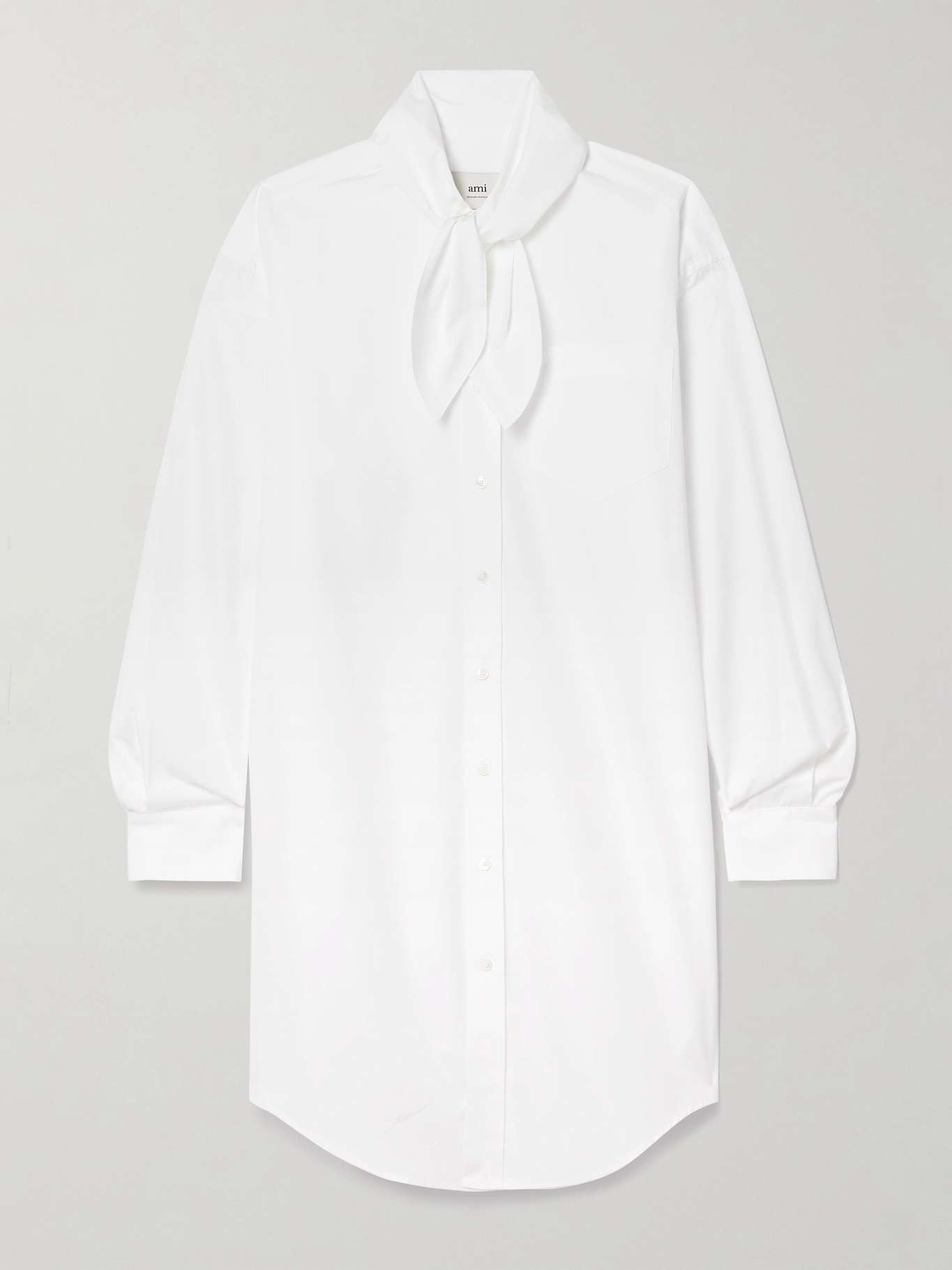 Tie-detailed cotton-poplin mini shirt dress - 1