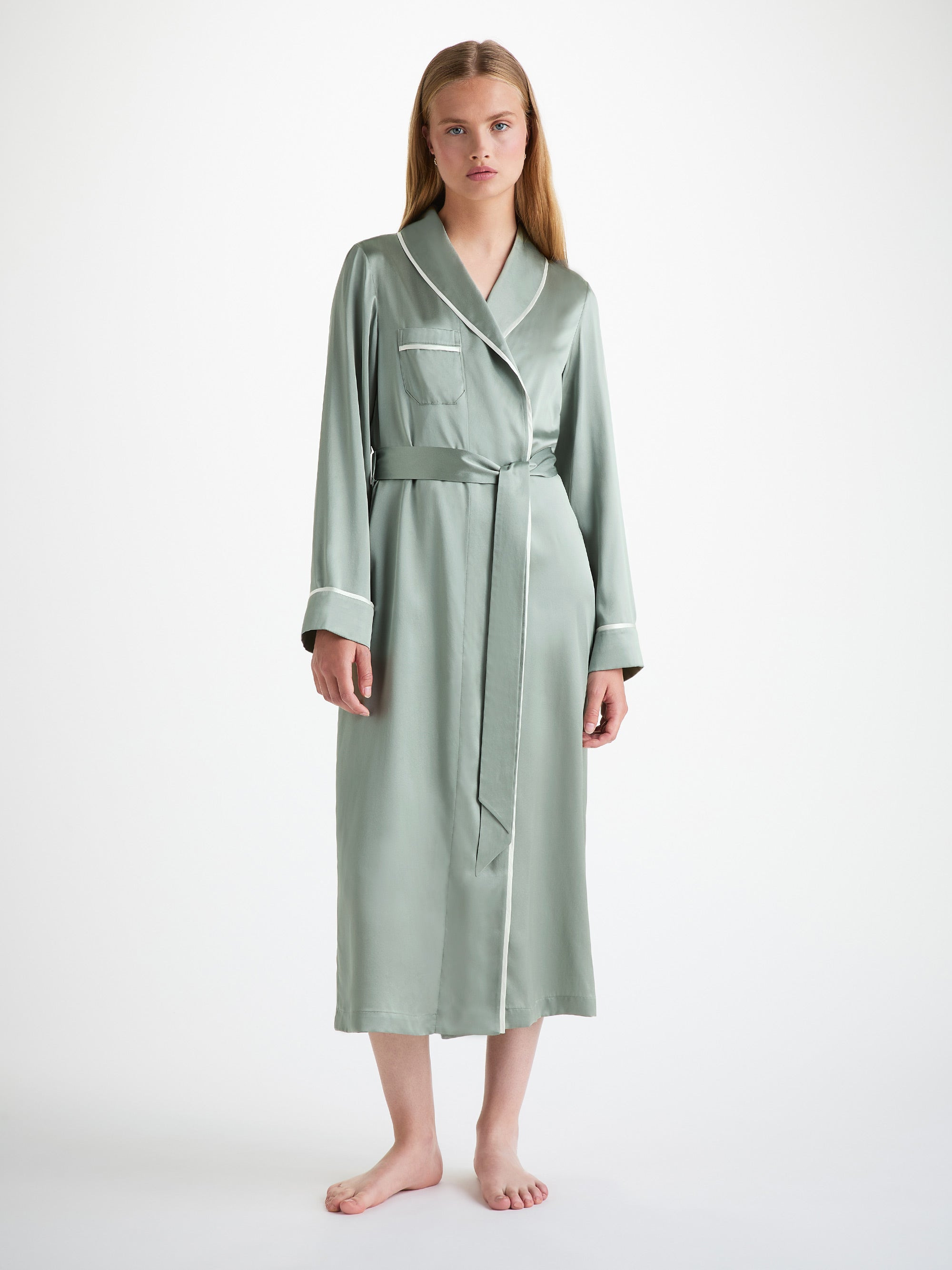 Women's Long Dressing Gown Bailey Silk Satin Green - 2
