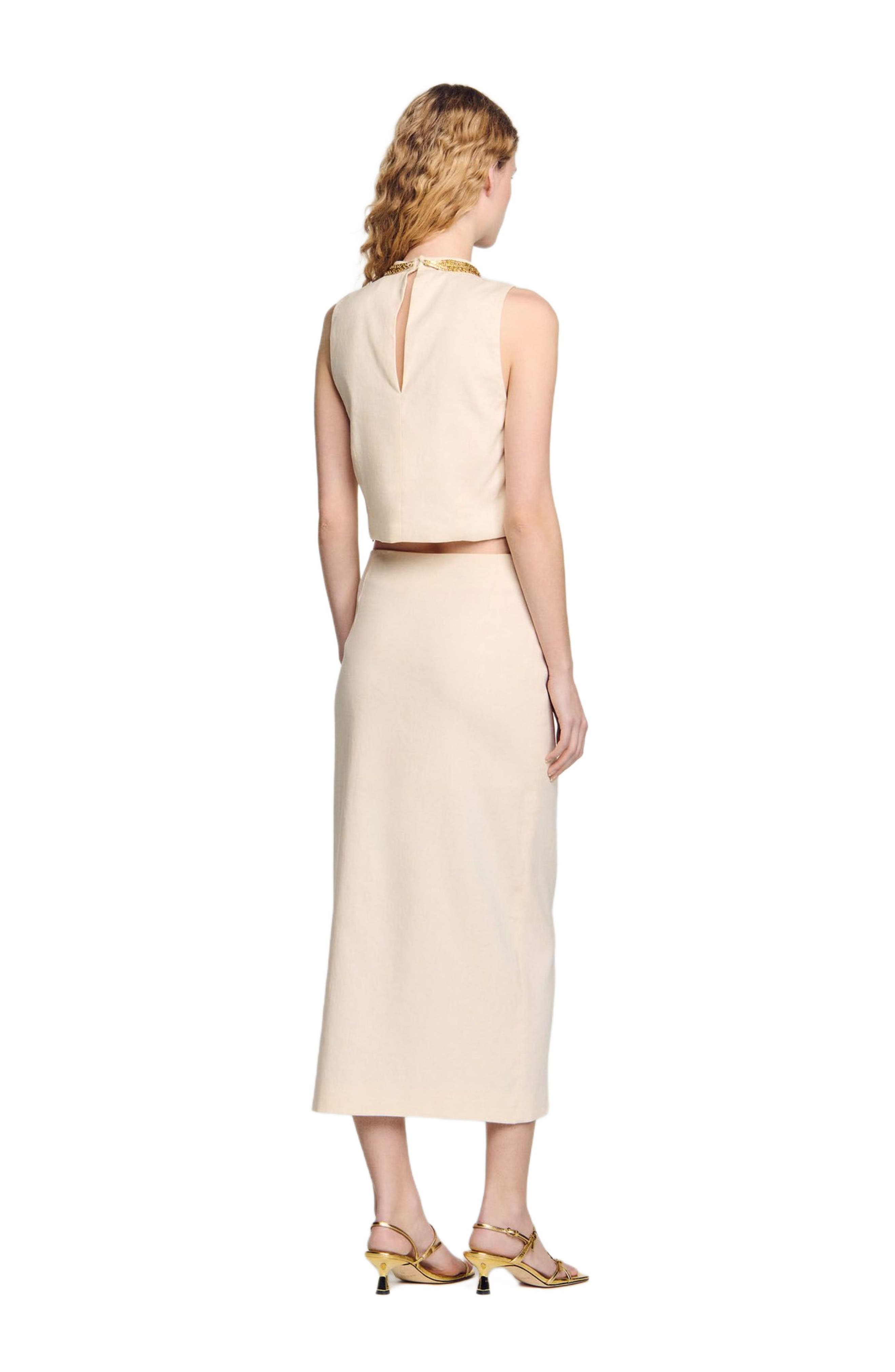 SANDRO Knit crop top with necklace in Ecru at Nordstrom - 2