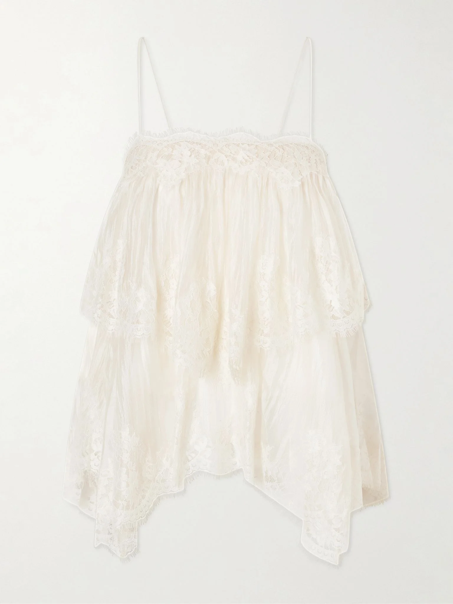 Ophelia lace-trimmed crinkled-satin camisole Yellow - 1