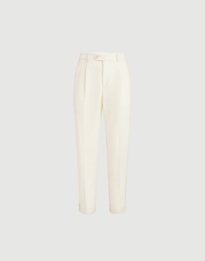 Silk, linen and wool hopsack trousers with pleat 1