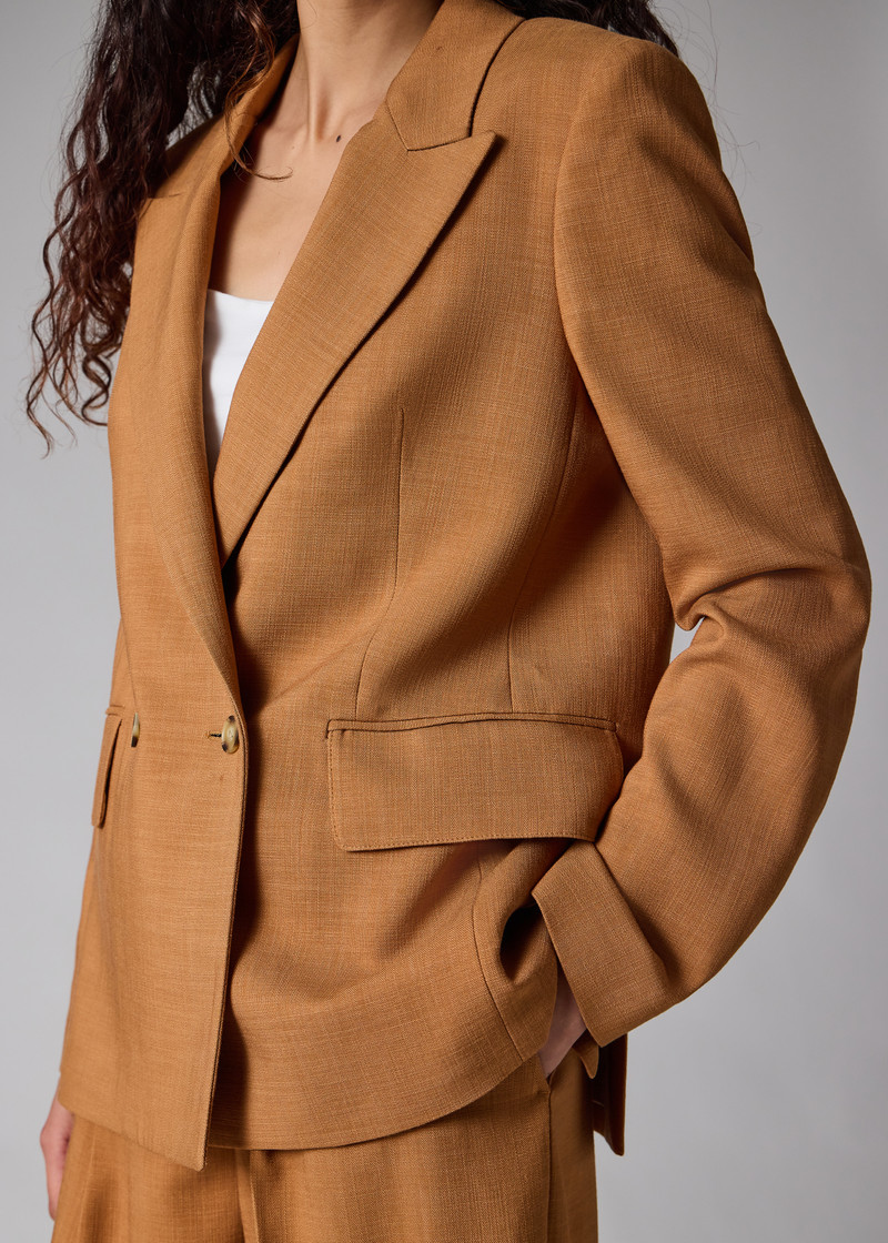 Women's Tan Textured Double-Breasted Blazer 6