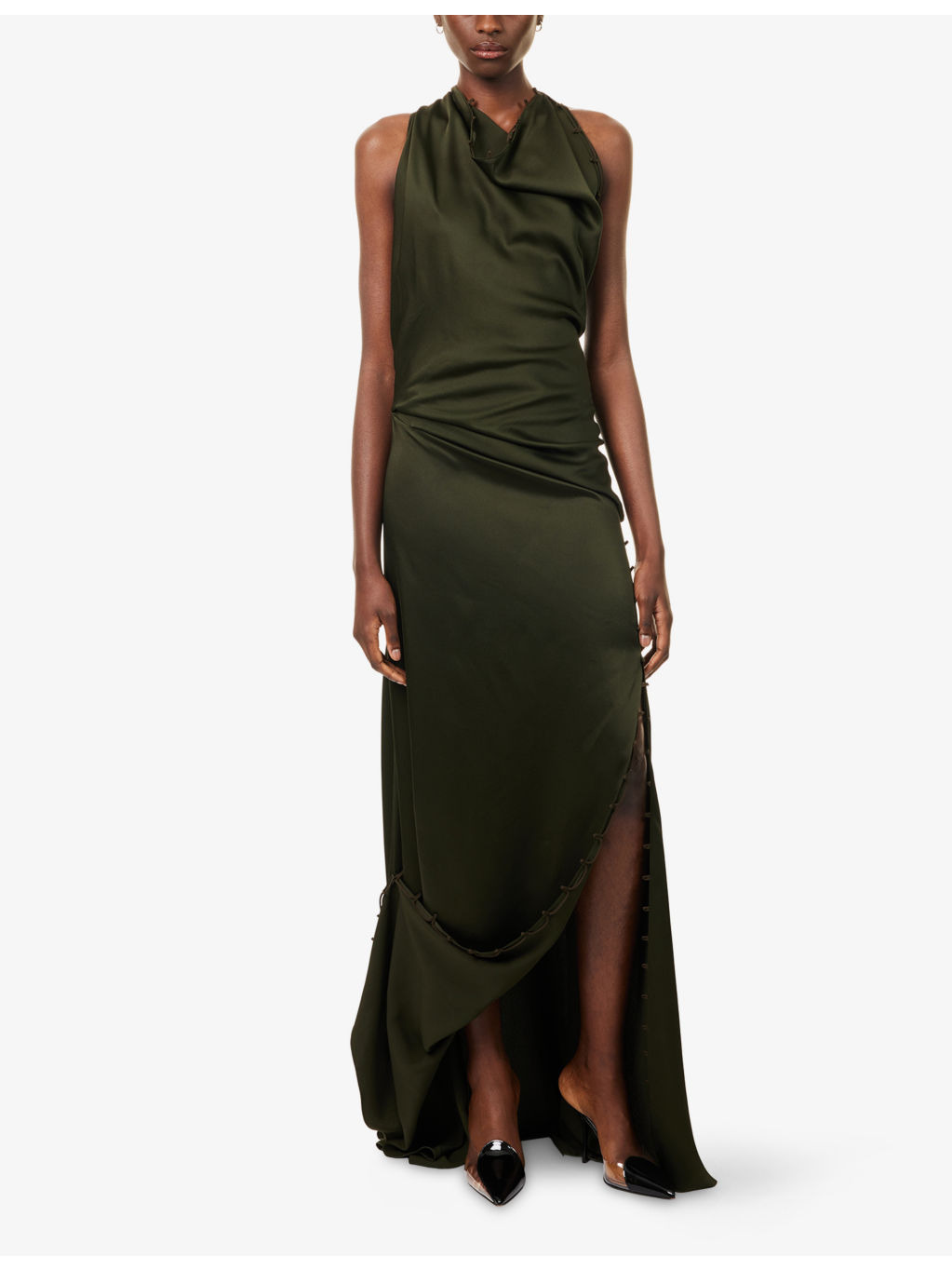 Rouleaux Draped Satin Maxi Dress - 3
