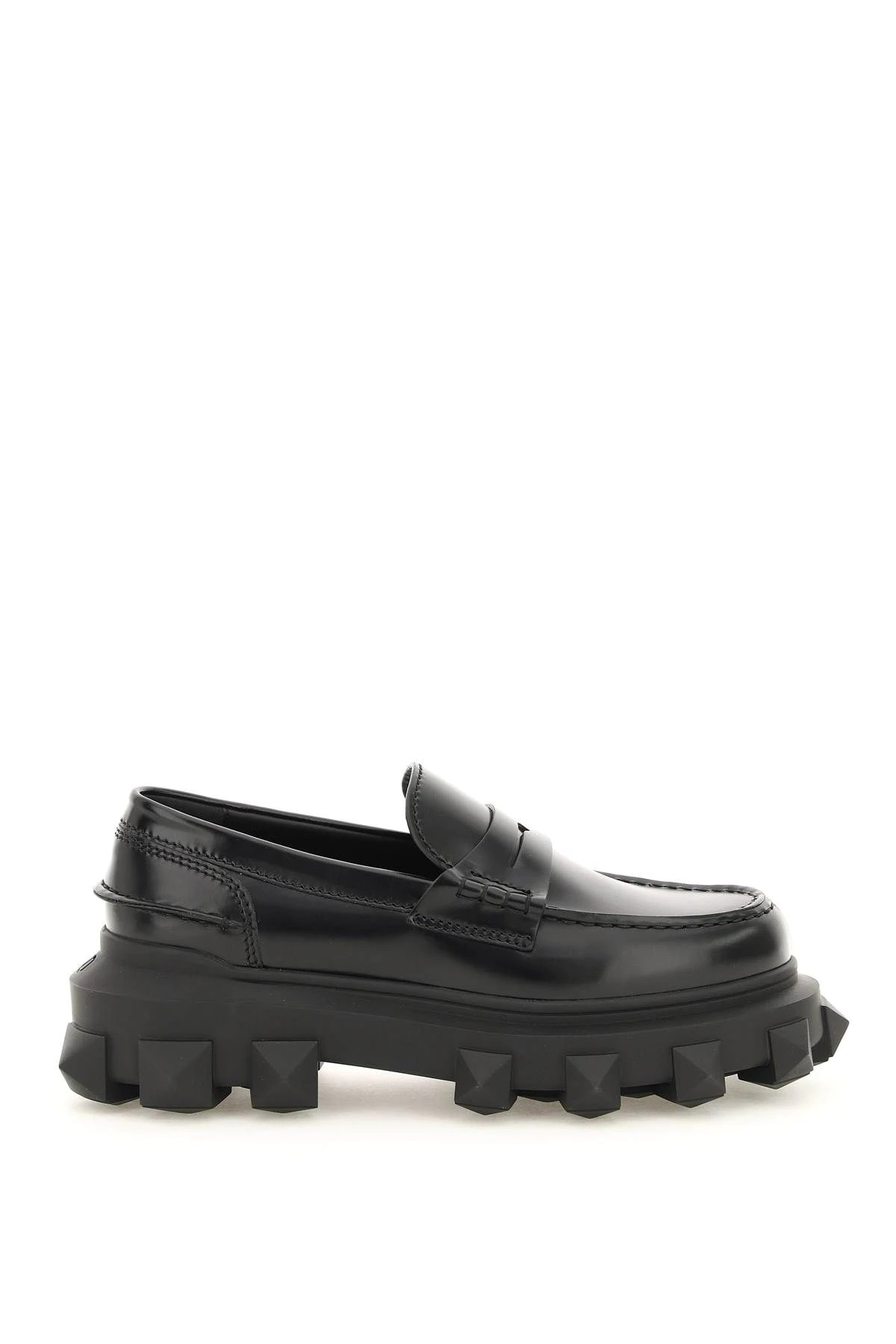 BRUSHED LEATHER TRACKSTUD LOAFERS - 1