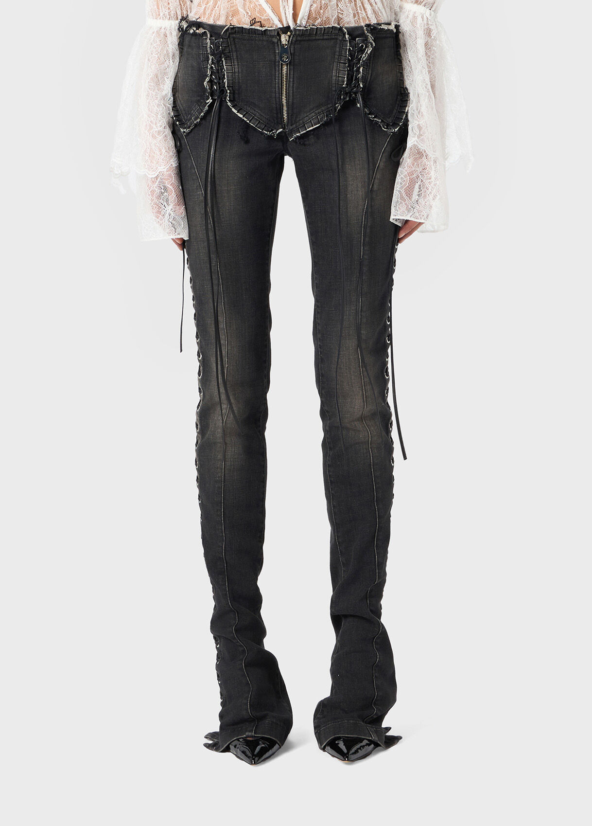 SLIM FIT JEANS WITH EYELETS AND LACES - 2