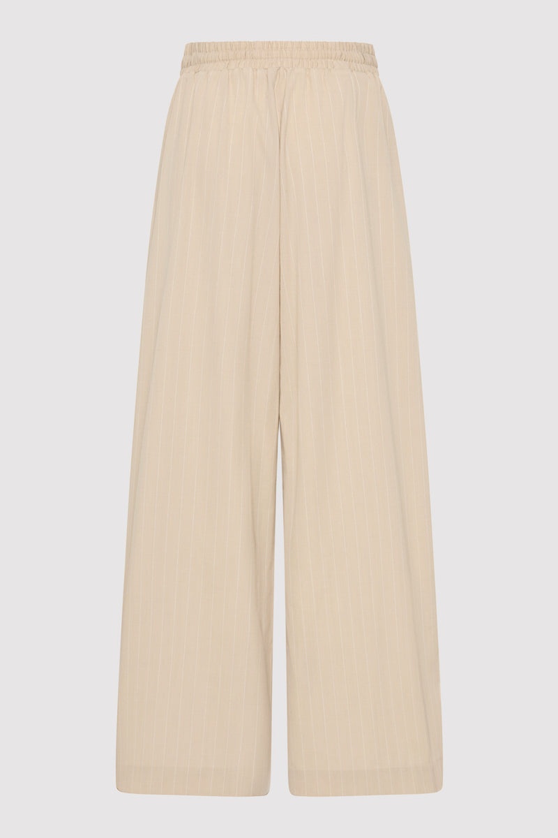 Pinstripe Wool Drawstring Pants - Latte - 6