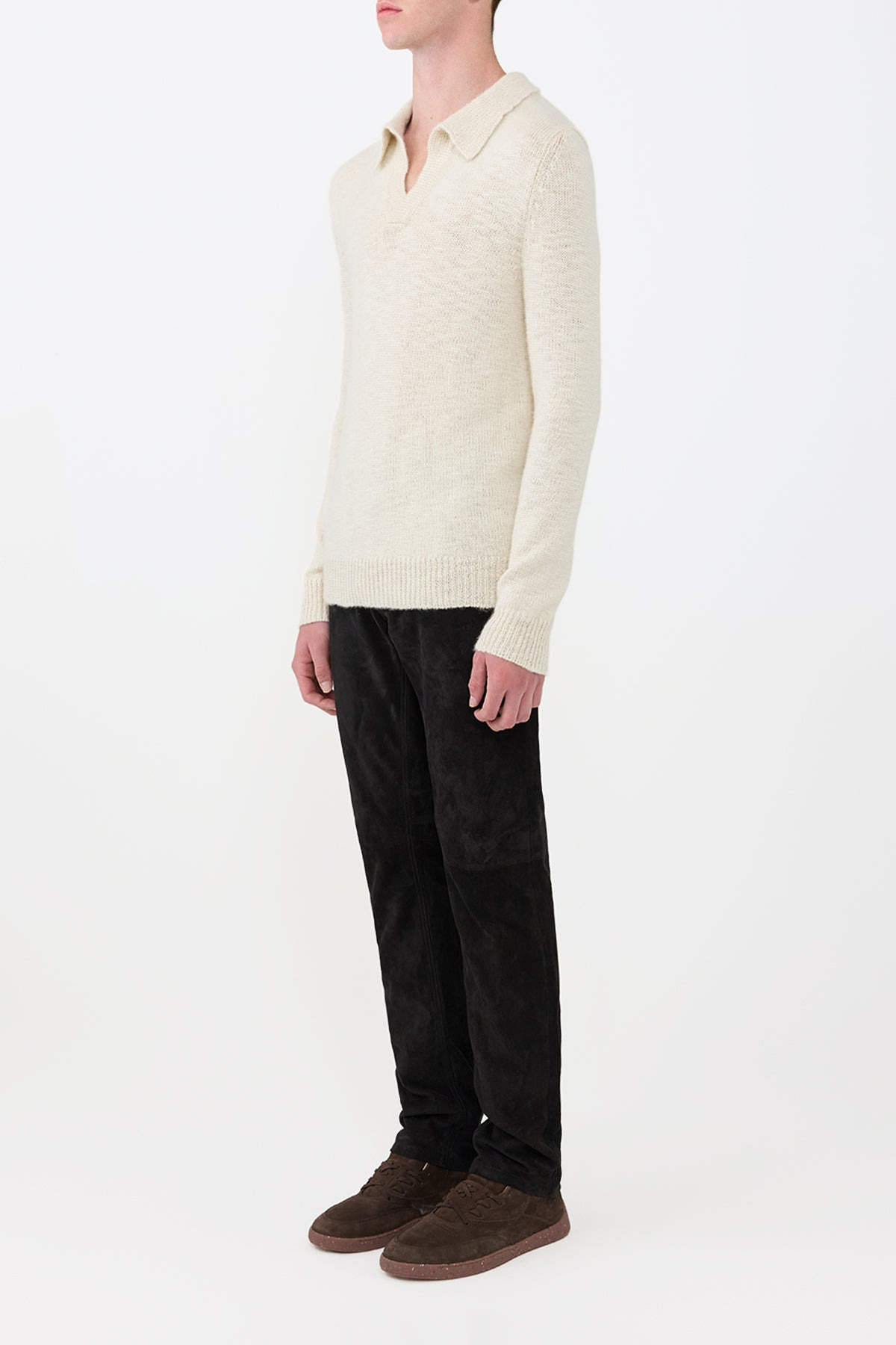 Aled Knit Polo in Ivory Cashmere - 3