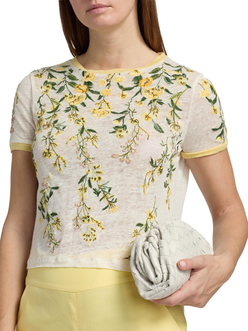 Women's Cindy Embroidered Linen Crop T-Shirt - Fresh Air Butter 6