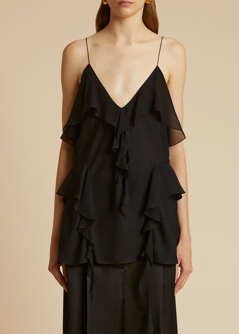 KHAITE The Piet ruffled silk top outlook