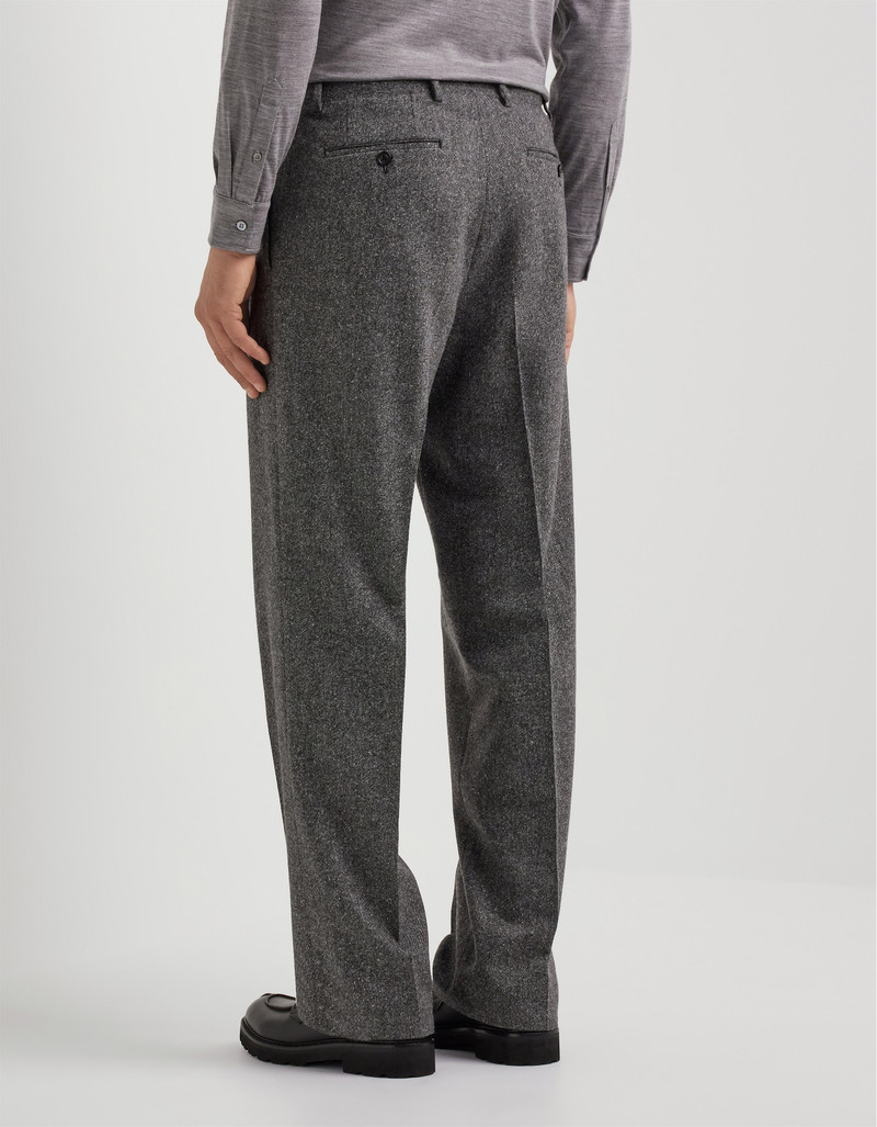 GRAY AND WHITE RELAXED FIT STRETCH WOOL BLEND PANTS 4