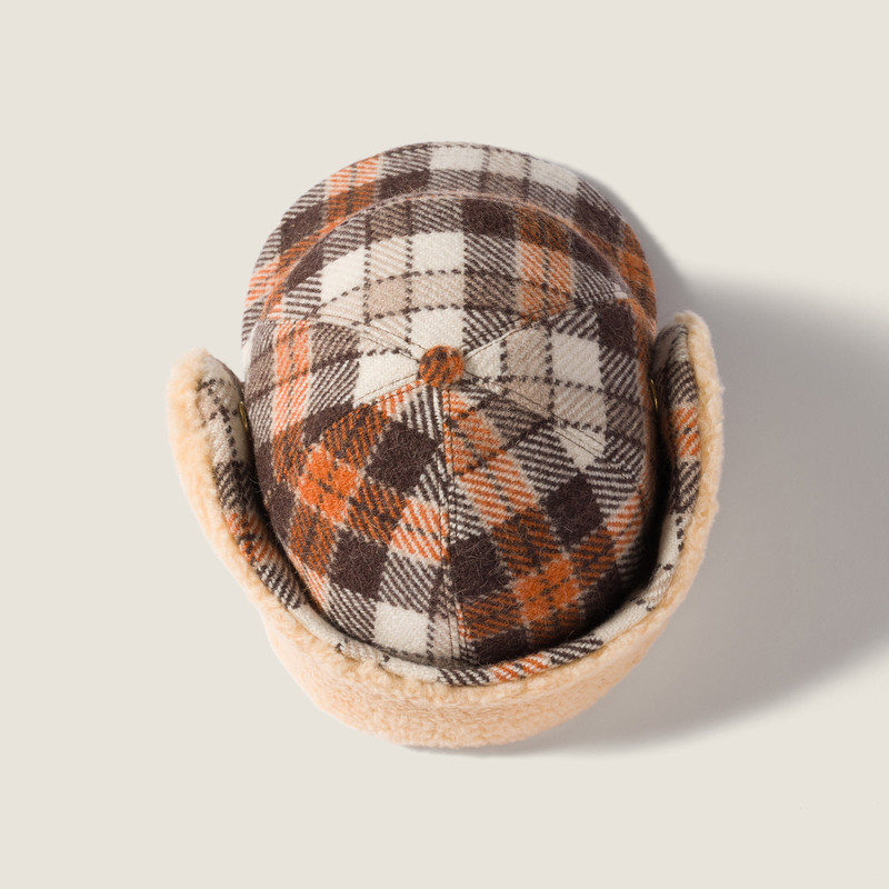 Miu Miu Plaid and plush fleece cap outlook