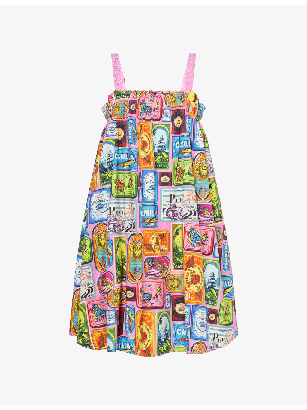 Square-Neck Graphic-Pattern Cotton Mini Dress - 1