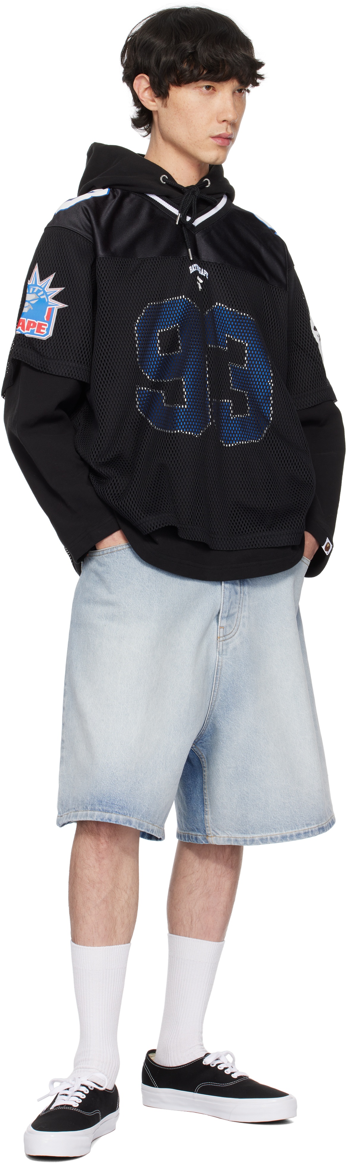 Black Multi Logo Relaxed Fit Football Hoodie - 4